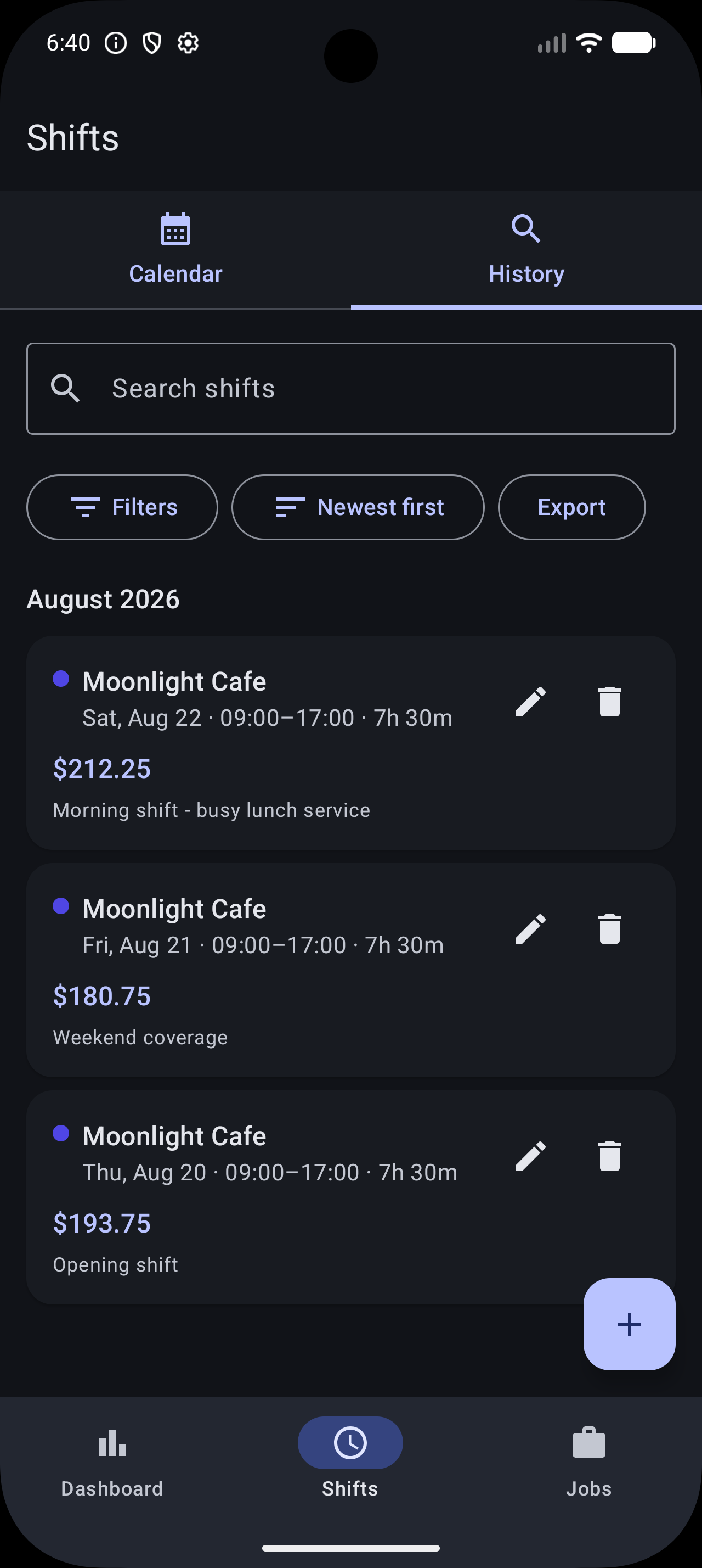 Calendar view